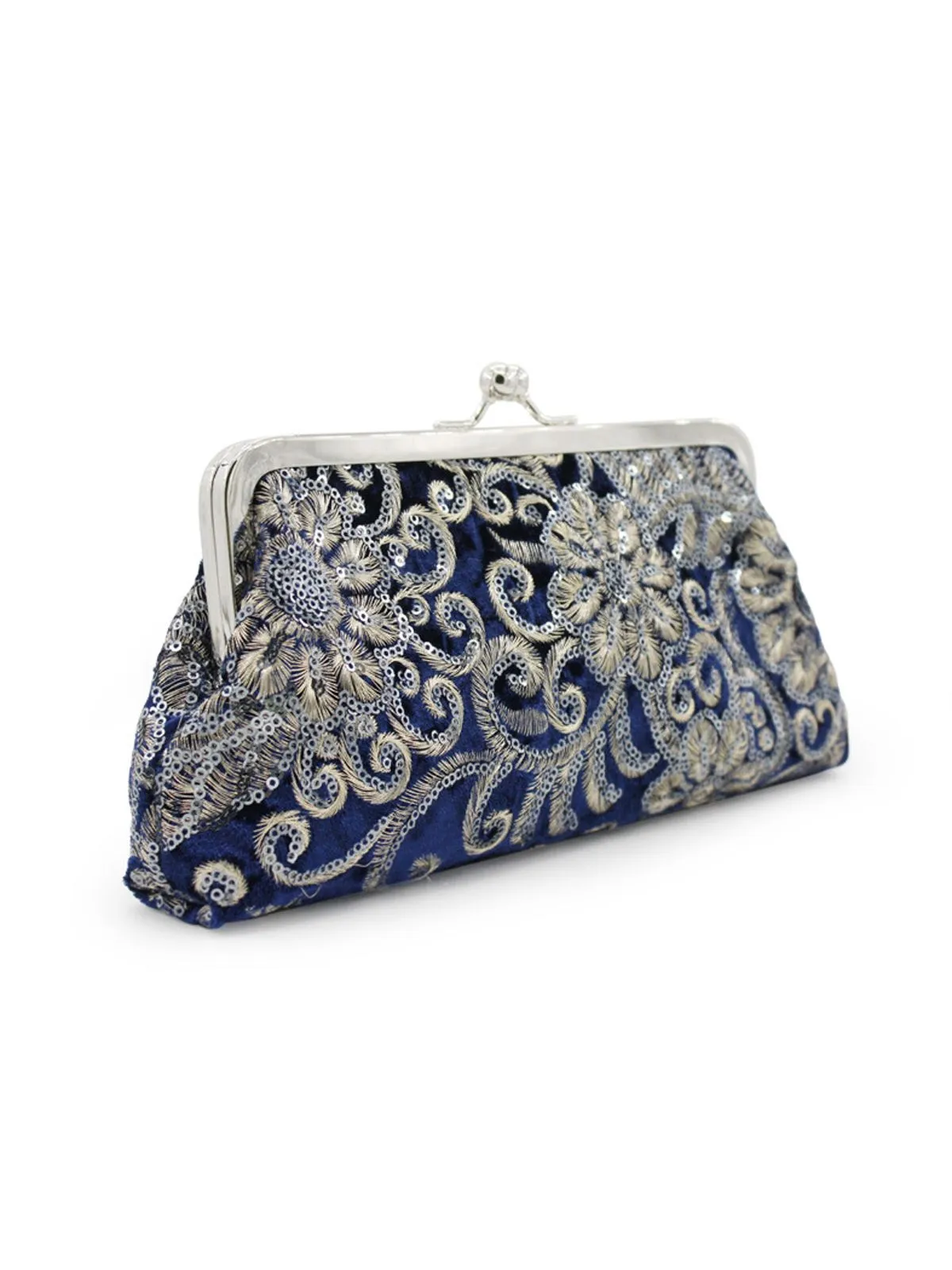 Velvet Embroidery Floral Clutch Bag