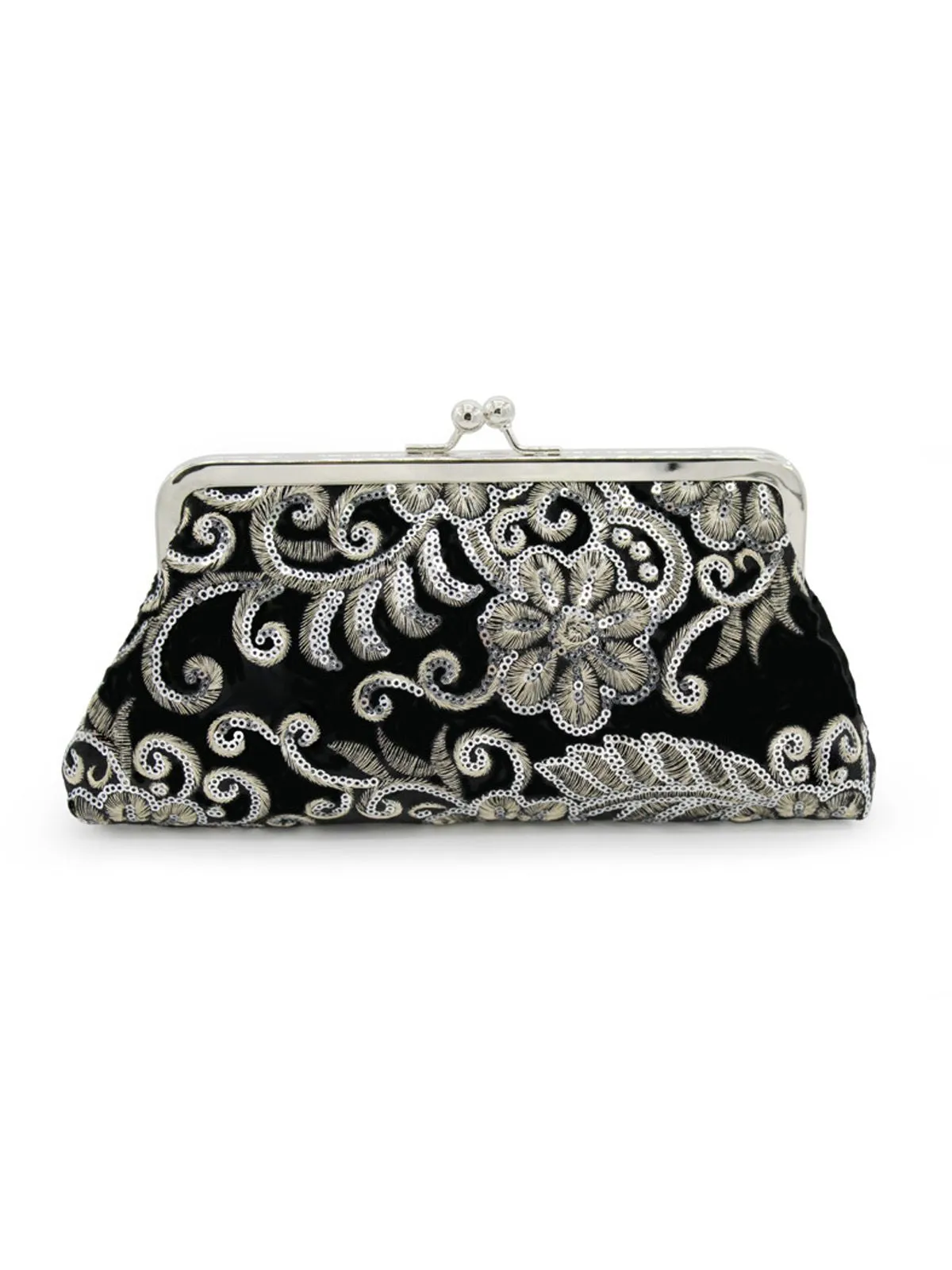 Velvet Embroidery Floral Clutch Bag