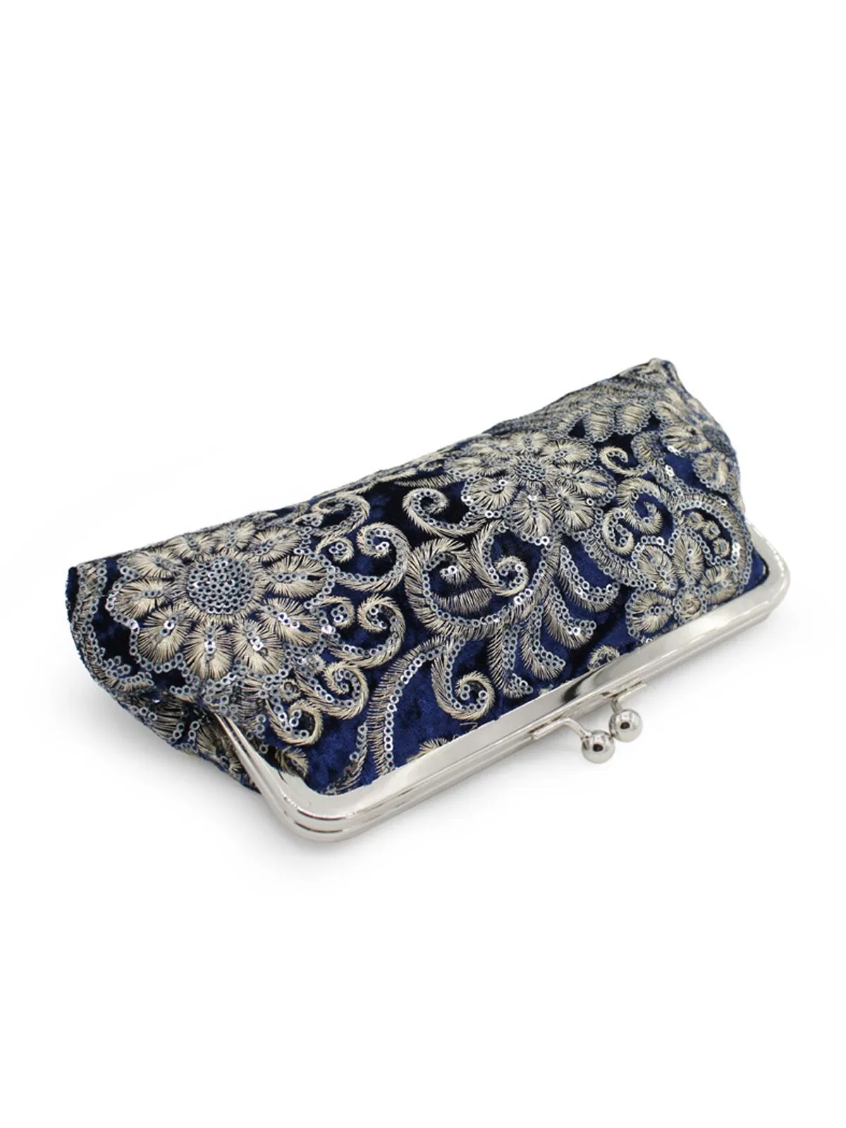 Velvet Embroidery Floral Clutch Bag