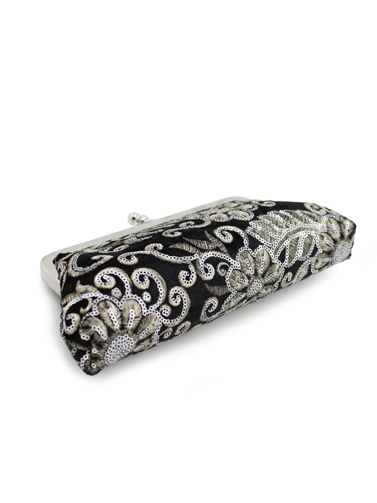 Velvet Embroidery Floral Clutch Bag