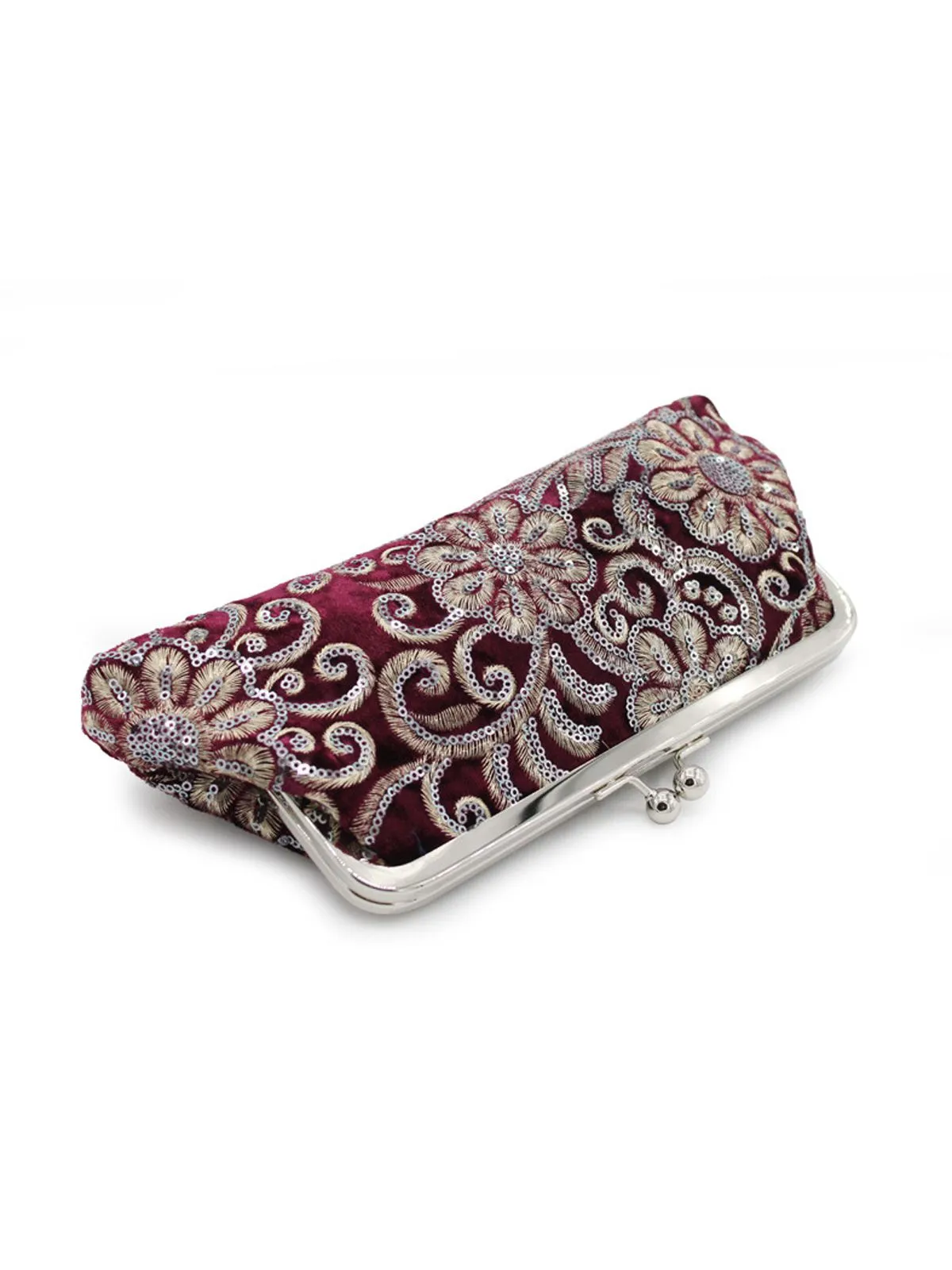 Velvet Embroidery Floral Clutch Bag