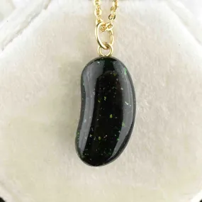 Vintage 18K Gold Green Goldstone Bean Pendant Necklace