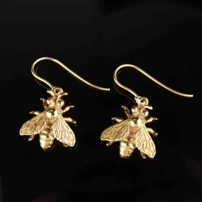 Vintage 9K Gold Bee Pendant Earrings