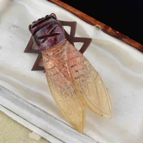 Vintage Art Deco Carved Horn Cicada Brooch