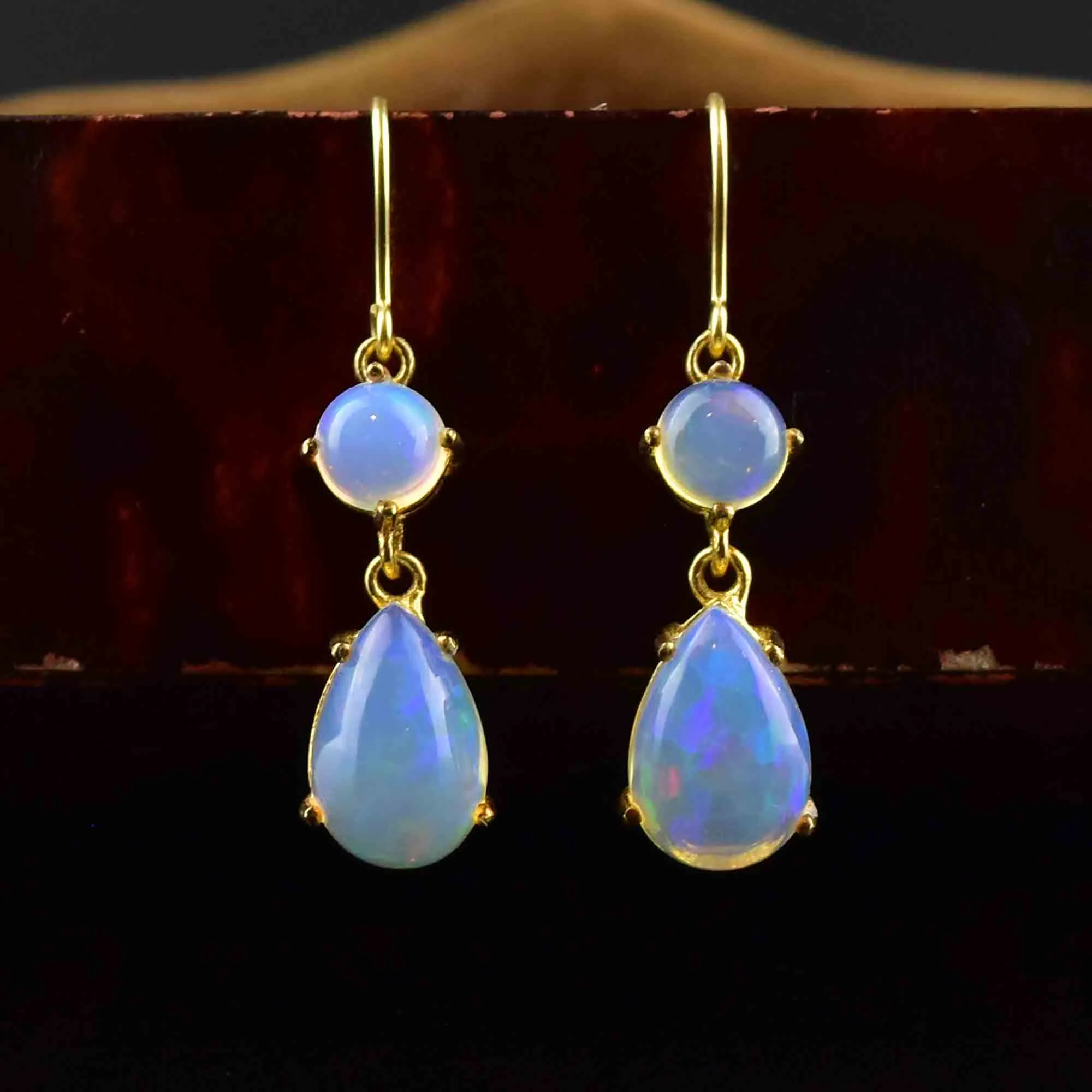 Vintage Art Deco Style Jelly Opal Drop Earrings