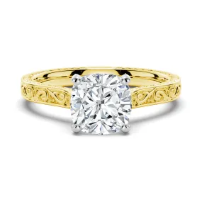 Vintage Two-Tone Cushion Moissanite Engagement Ring With Milgrain Edges